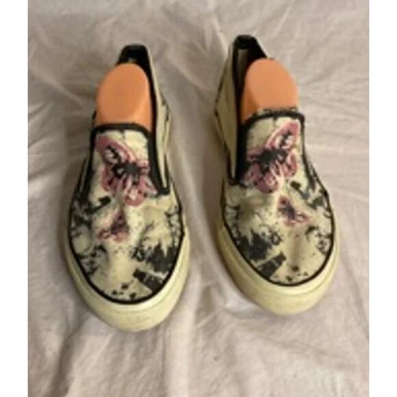 Distressed Butterfly Print Converse Slip-On Sneakers Beige/Black Women’s 7.5 - Picture 5 of 10